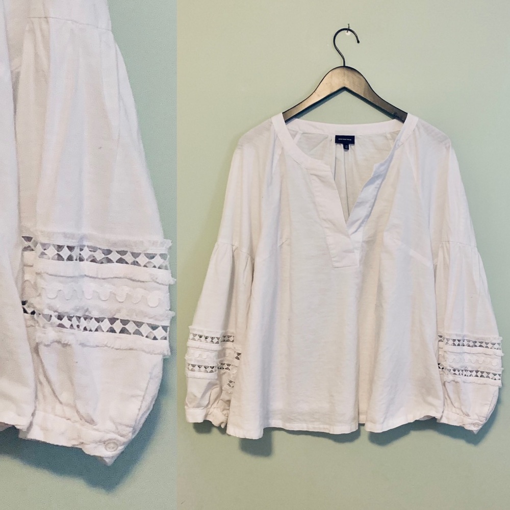 White Cotton Lantern Sleeve Boho Blouse